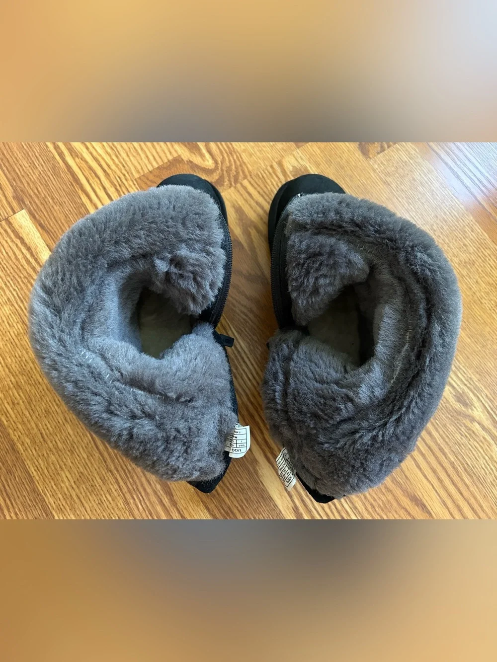 UGG black suede, shearling fur, studded, mid-calf boots